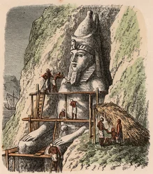 Muinainen Egypti: Abu Simbelin temppelin patsaan veistäminen, 1866
