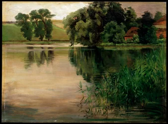 "At a Pond", 1870-1900. Saksalainen maalaus