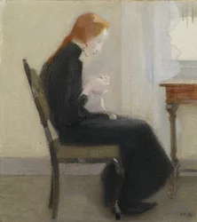 Tyttöjen virkkaus - Tyttöjen virkkaus, kirjoittanut Schjerfbeck, Helene (1862-1946). öljy kankaalle