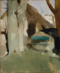 Varjo seinällä II, vihreä penkki, 1928.