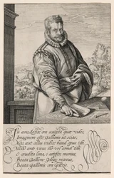 Philips Galle (1537-1612), Coornhertin oppilas Haarlemista, kaivertaja ja kustantaja Antwerpenissä vuodesta 1570; Eunukin kaste taustalla vasemmalla