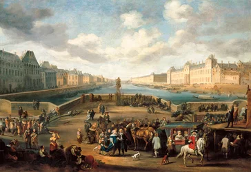 Näkymä Pariisista Louvren kanssa, otettu Henri IV:n sillalta (Pont neuf) - öljy kankaalle