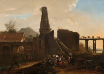 Travelers at Rest yhdessä klassisten raunioiden kanssa, 1663 öljy kankaalle