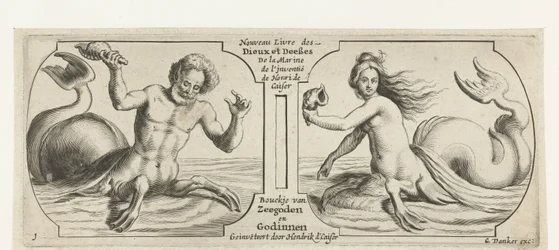 Kaksi lokeroa, jokaisessa triton Merijumalien ja jumalattarien Nouveau Livre des Dieux et Deeßes De la Marine Bouckje (otsikko esineessä) Nouveau Livre des Dieux et Deeßes De la Marine Bouckje of Sea Gods and Goddess (sarjan nimi)