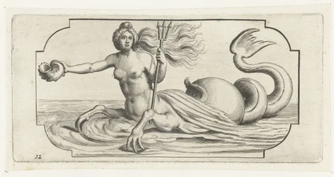 Naishahmo, jossa on Neptunuksen kolmikko Nouveau Livre des Dieux et Deeßes De la Marine Bouckje of Sea Gods and Goddess (sarjan nimi)