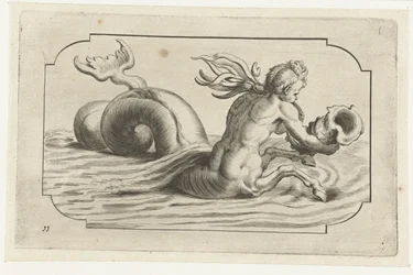 Merihevonen urospuolisella ylävartalolla Nouveau Livre des Dieux et Deeßes De la Marine Bouckje of Sea Gods and Goddess (sarjan nimi)