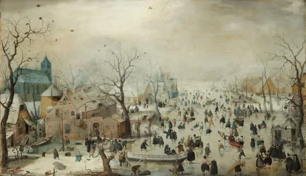 Talvimaisema luistelijoiden kanssa. c.1608 (öljy paneelissa)