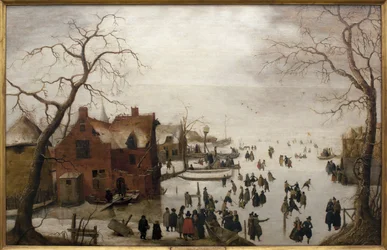 Talvimaisema - Hendrick Avercampin (1585-1634) maalaus, öljy puulle, noin 1620 (Talvikohtaus, Hendrick Avercamp, öljytaulu, noin 1620) - Musee d