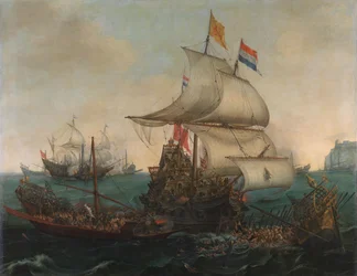 Hollantilaiset laivat ramppaavat espanjalaisia galleyja Englannin rannikolla, 3. lokakuuta 1602