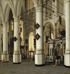 Interior de la nouvelle eglise de Delft - Nieuwe Kerkin, Delftin sisustus, kirjoittanut Vliet, Hendrick Cornelisz. alkaen (1611-1675). Öljyä puulle. Mitat: 41 x 39 cm. Tukholman kansallismuseo