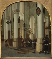 Näkymä Haarlemin Saint Bavon kirkon sisälle messun aikana, 1666