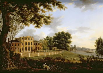 Näkymä Chelsea Farmista Thamesin ja Battersea Bridgen kanssa, 1790