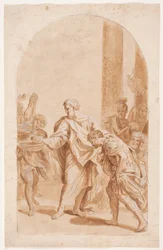 S. Peter kastaa sadanpäämies Corneliuksen. (Apostolien teot 10, 47-48).