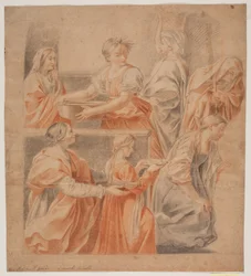 Studie efter Guido Renis freske i Chapel of the Annunciation, Palazzo Quirinale, Rooma (Marias fødsel, venstre side)