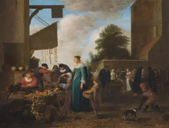 Vihannesmarkkinat, noin 1660 (öljy tammipuulle).