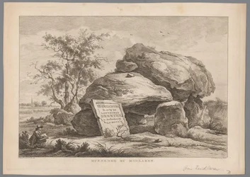 Dolmen lähellä Midlarenin kylää Hunnebed by Midlaren (otsikko esineessä) Drenthen yhdeksän kasvoa (sarjan nimi) IX Kasvot Drenthen maisemaan ja sen lähellä (sarjan nimi esineellä)