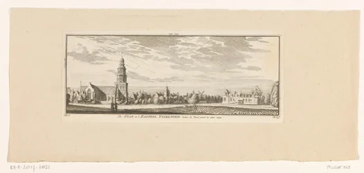 Näkymä IJsselsteiniin, 1774 Ysselsteinin kaupunki ja linna nähtynä Ysselin portin ulkopuolella. 1744 (otsikko esineessä)