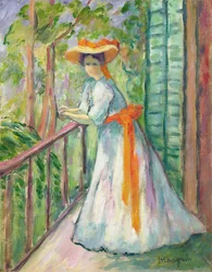 Nainen parvekkeella tai Jeanne oranssilla nauhalla