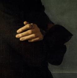 Franz Lisztin (1811-1886), unkarilaisen säveltäjän ja pianistin (1839) muotokuva. Yksityiskohta käsistä. Henri Lehmannin maalaus (Karl Ernest (Ernst) Rudolf Heinrich Salem dit) (1814-1882). Pariisi, Musee Carnavalet.