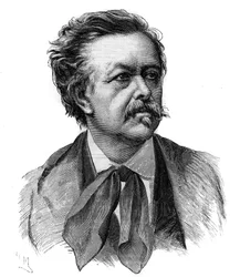 Muotokuva Emile Gigault de La Bedollieresta (1812-1883) ranskalaisesta kirjailijasta, toimittajasta ja kääntäjästä - kaiverrus Henri Meyerin piirustuksen mukaan