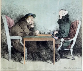 Shakkipelaajat Henry Monnierin kaiverrus (1805-1877)