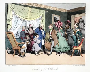 Faubourg St. Honoré, kuvitus Henri Monnierin teoksesta "Six Quartiers de Paris", litografia F.S. Delpech, pubi. Pariisi, n. 1828 (käsinvärinen lito)