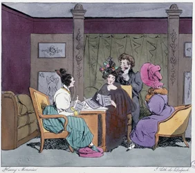 WC (kotona kampaaja) 1800-luvulla - Henri Monnierin "" Entisesti ja nykyään" -kirjassa, toim. Delpech, Pariisi