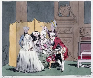 WC (kampaajakohtaus) 1700-luvulla - Henri Monnierin "" Entisesti ja tänään" -kirjassa, toim. Delpech, Pariisi