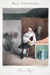 Sous-chef, kuvitus Henri Monnierin teoksesta Mores Administratives, Dessinées By Nature, litografia Delpech, pub. Pariisi, n. 1828 (käsinvärinen lito)