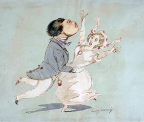 The Couple". Henri Monnierin (1805-1877) ranskalainen pilapiirtäjä.