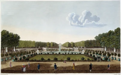 Jardin du Luxembourg palatsin terassilta katsottuna. Kaiverrus Courvoisier
