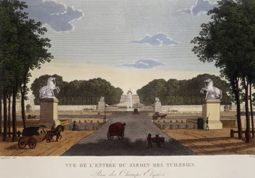 Sisäänkäynti Tuileries-puutarhaan, josta on näkymät Champs-Elysées