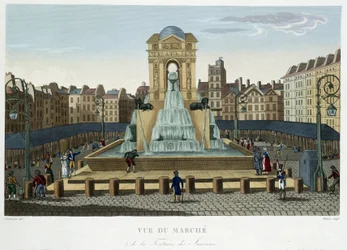 The Fountain of Innocents, noin 1820 - Courvoisier 1827:n "Näkymät Pariisiin"