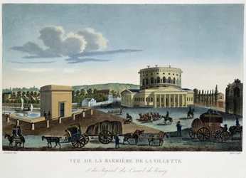 Näkymä Barrier de la Villette -teoksessa "" Näkymä Pariisiin, noin 1810: Les Barriers de Paris "", kirjoittanut Courvoisier