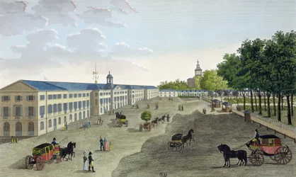 Näkymä luonnonhistoriallisen museon uudesta galleriasta Jardin des Plantesissa Pariisissa, kaiverrus Claude Fortier (1775-1835) (värikaiverrus)