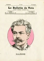 Äänestyslippu 2. sarja, satiirinen väreissä: parta - kuvitus Henry Demare (1846-1888)