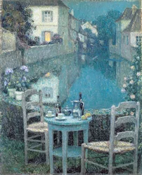 Pieni pöytä iltahämärässä par Le Sidaner, Henri (1862-1939)