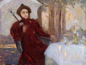 nainen, jolla on sateenvarjo; Femme a l