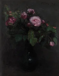 Maljakko ruusuilla 1872 (Öljy kankaalle)