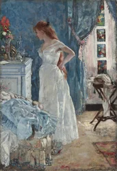 ""WC"" Nuori tyttö negligeeissä - Henri Gervexin (1852-1929) maalaus Yksityinen kokoelma