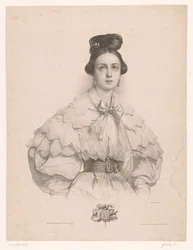 Nuori nainen, jonka nimi on kirjaimella A A (otsikko objektissa) Naiset jokaiselle aakkosten kirjaimelle (sarjan nimi) Le Miroir des dames, ou nouvel alfabet français (sarjan nimi)