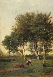 Maisema, jossa kaksi poikaa kantavat polttopuita, 1894