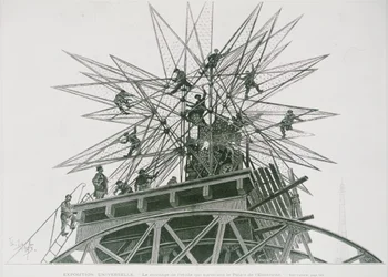 1900-luvun yleisnäyttely: tähden asennus sähköpalatsin huipulle (kaiverrus)