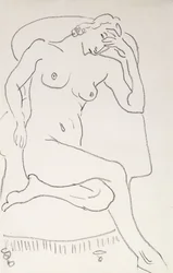 Alaston nainen nojatuolissa, n.1922-24 (lyijykynä paperille)