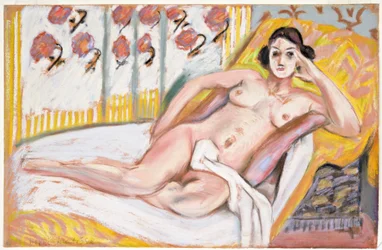 Makaava alaston (Nu Allonge) n.1925 (pastelli flokkipaperille)