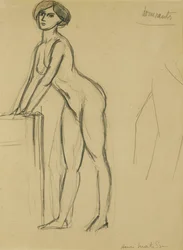 Nuori tyttö seisomassa, n. 1908-10 (lyijykynä paperille).