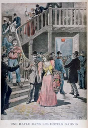 Prostituoitujen pidätys pariisilaisessa hotellissa, 1895