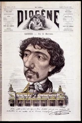 Sarjakuva Charles Garnierista, joka istuu työllään, Opera Garnier - elokuvassa "" Diogenes" 11.2.1867