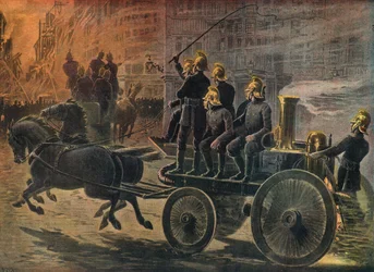 Palomiehiä tulipalossa Lontoossa vuonna 1897 (kaiverrus).