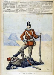 Humoristinen piirros englantilaisesta imperialismista Egyptissä - "" Le Petite Journal" -lehdessä, 11.2.1893